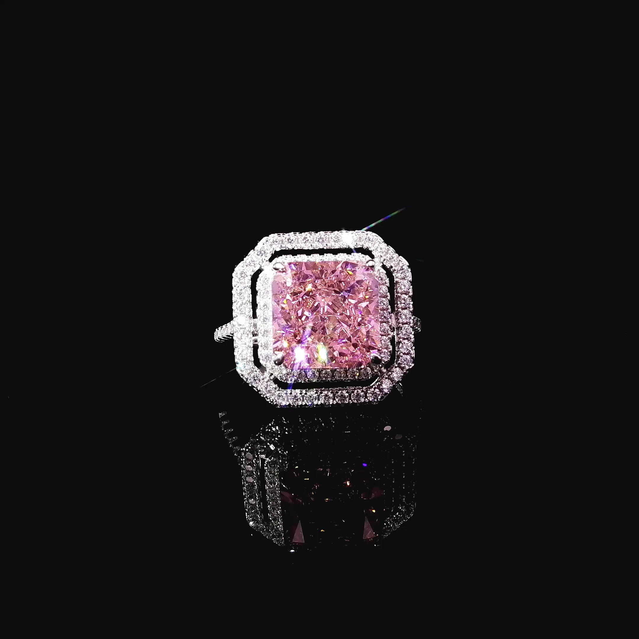Pink sapphire halo ring photo captured with GemSparkle