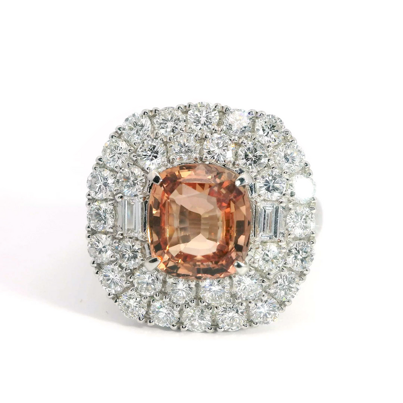 Pink sapphire halo ring photo captured with GemSparkle